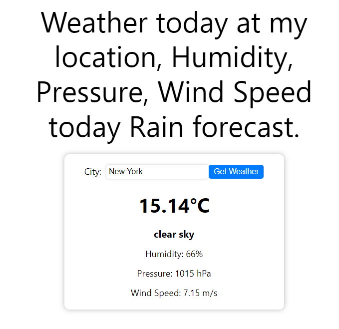 Weather today at my location, Humidity, Pressure, Wind Speed, today ...